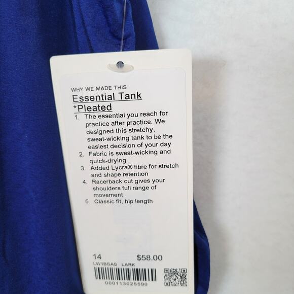 Lululemon Womens Essential Tank Top Shirt Size 14 Blue Pleated Yoga Athleisure - Picture 4 of 7